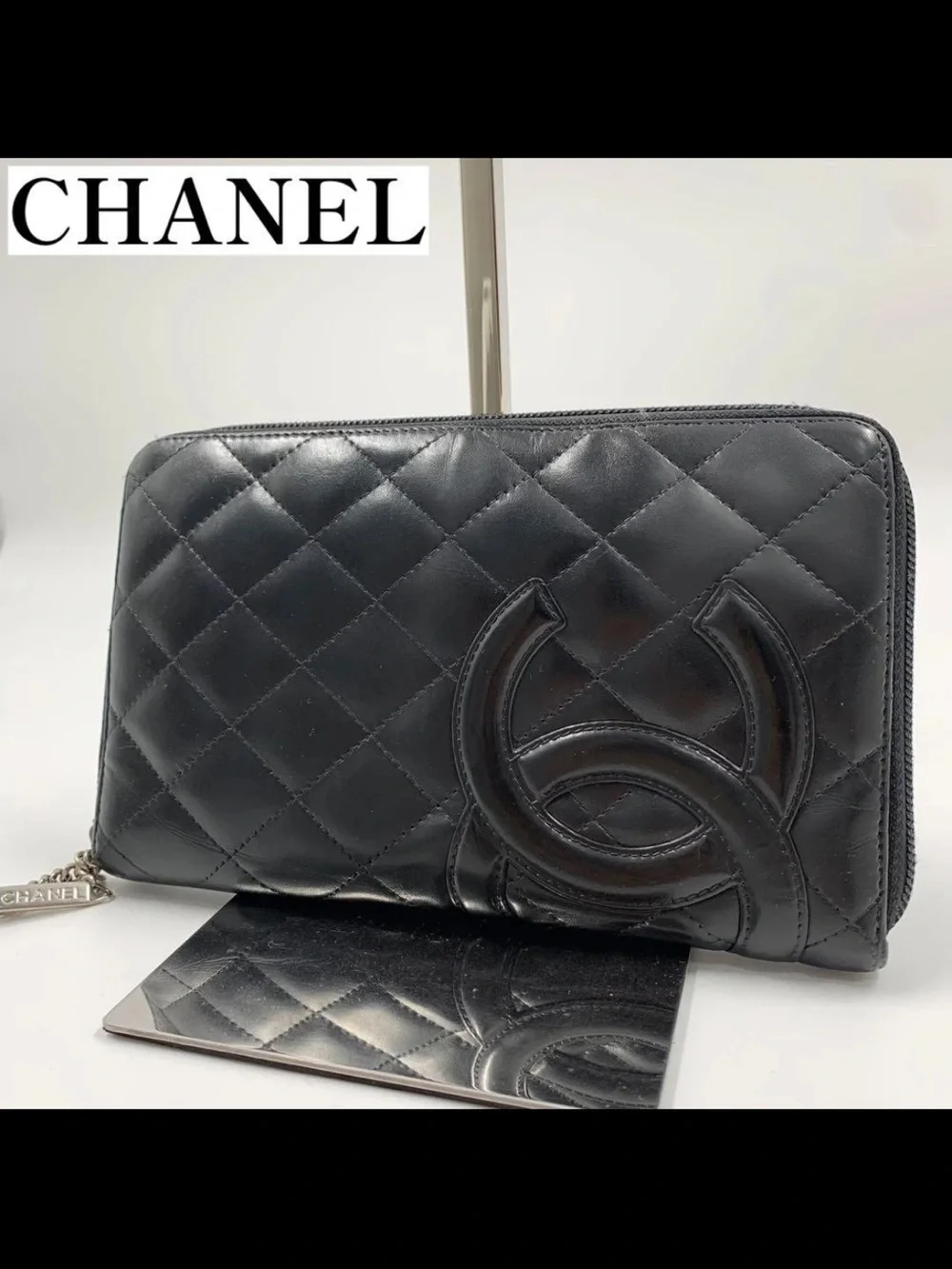 CHANEL Black Quilted CC Zip-Around Wallet